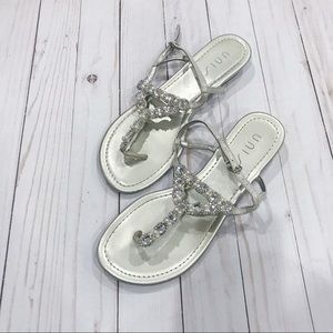Silver Sandals with Pearls and Rhinestones